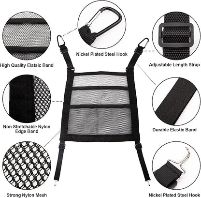 3 Layer Car Mesh Organizer Between Front Seat Backseat Mesh Storage Net Kid Dog Pet Barrier Car Net Pocket Handbag Tissue Purse Holder for SUV, Van