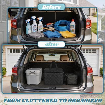 Large Car Detailing Organizer with Hard Pad Support, Car Detailing Bag with Multiple Pockets, Cleaning Bags for Housekeepers, Cleaning Supply Bag, Black