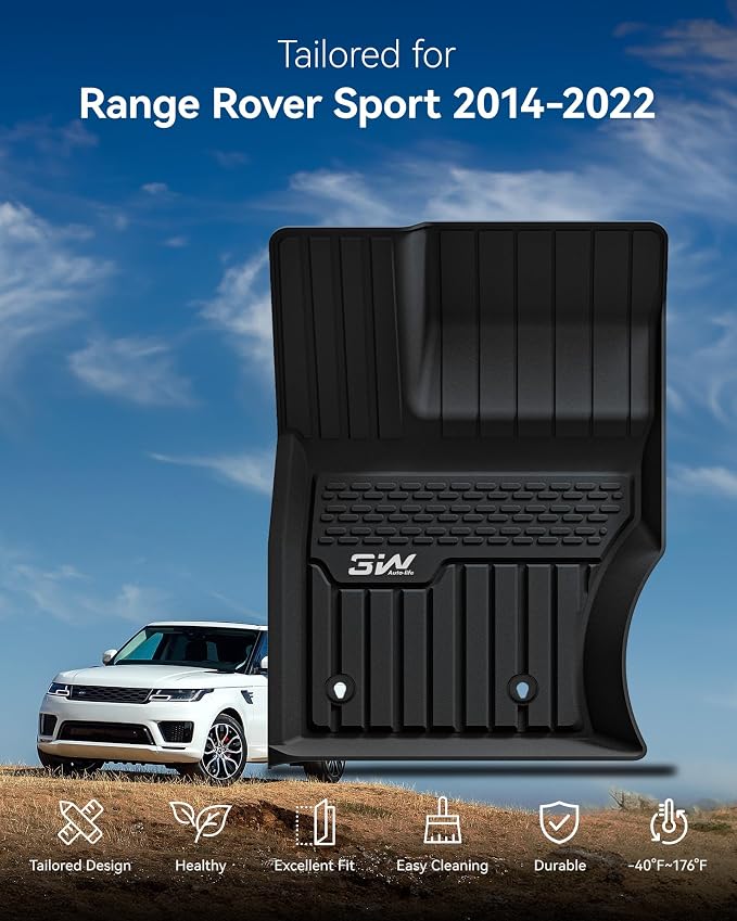 3W Floor Mats Fit Range Rover Sport 2014-2022(Not for Range/Land Rover Discovery Sport) TPE All Weather Custom Fit for Land Rover Sport 1st and 2nd Row Full Set Car Liners - Black
