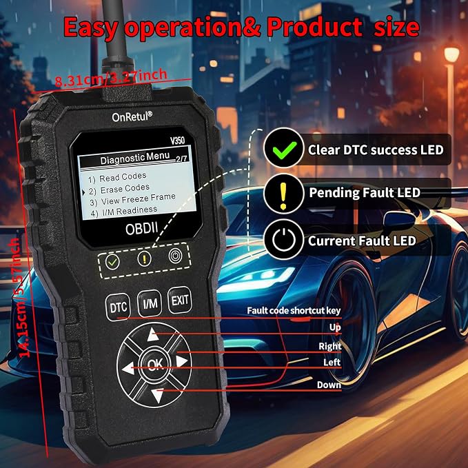 V350 OBD2 Diagnostic Diagnostic Tool Tool, Code Reader, Engine Light Diagnostic Tool, Battery Voltage Tester, for OBD2 Cars & Trucks Since 1996