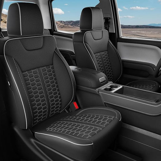 Custom Leather Seat Covers for Silverado/Sierra 1500 2014-2018, 2500HD 3500HD 2015-2019 Crew Cab Full Set with Jump Seat Cover (Armrest Storage Version Only),Truck Accessories