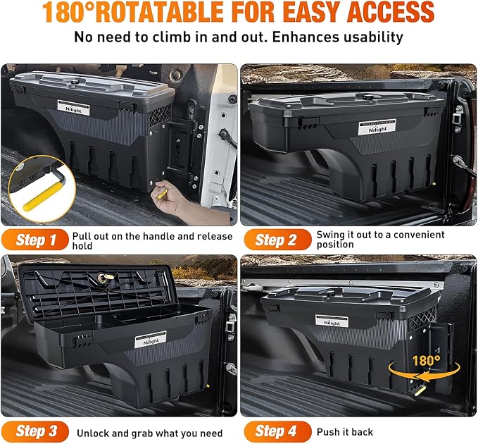 Nilight Truck Bed Tool Box Right Passenger Side Truck Tool Box Fit for Ford F-150 1999-2014 ABS Swing Case Truck Bed Storage Box with Lockable Lid Waterproof Wheel Well Toolbox Black