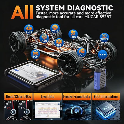MUCAR 892BT AI Bi-Directional OBD2 Scanner, Full System OBD2 Scanner Diagnostic Tool,35 Services,ECU Coding,FCA Autoauth,CANFD&DOIP,for Car Owners, DIYer, Technicians, Inspectors, Trainees and Others