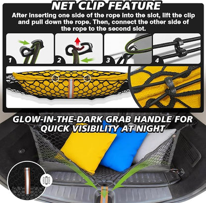 Muslogy Truck Bed Cargo Net Trunk Netting Compatible with 2021-2024 2025 2026 Kia Sorento Accessories, Pickup Cargo Organizer SUV Sedan Storage Net w/Heavy Duty Carabiners