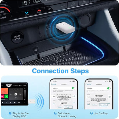 Wireless carplay Adapter for iPhone 2025, Convert Wired to Wireless CarPlay Adapter, Mini Size with Extension Cable USB & USB-C/Type-C,White