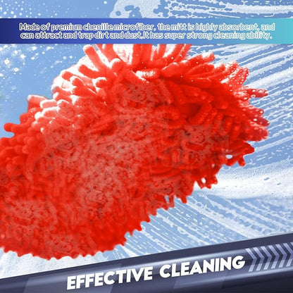 wuyaoyao 2PCS Car Wash Mitt, 10.14"×7.12" Chenille Microfiber Car Wash Mitts, Scratch-Free & Lint-Free, Absorbent Double Sided Clean Glove for Cars Cleaning, Auto Cleaning Supplies (Red)