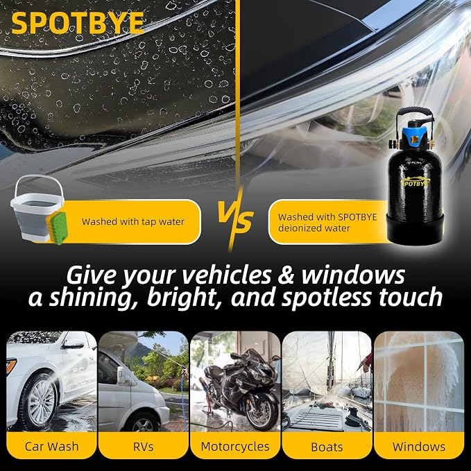 Filterelated Deionized Water System for Car Wash, Comes with 10L Brand Resin,Spotless Water Spot Remover Filter with Bypass Outlet Mode, Fit for Cars/RVs/Motorcycles/Solar Washing
