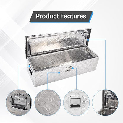 39 Inch Aluminum Tool Box,Heavy Duty Waterproof Truck Bed Tool Box with Side Handle, Lock & Keys,Silver (39"X13"X10")