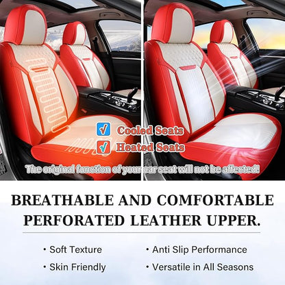 Coverado Car Seat Covers Full Set, Front and Rear Seat Covers, 5 Seats Leather Seat Covers for Cars, Waterproof Car Seat Protectors, Automotive Seat Cushions, Universal Fit for Most Cars, Red&White