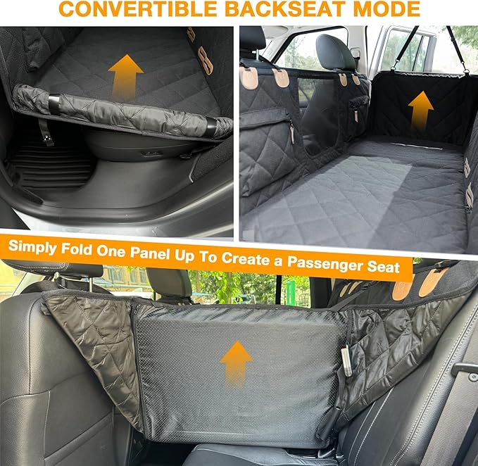 Dog Car Seat Cover for Back Seat, Hard Bottom Back Seat Extender for Dogs, Waterproof Car Hammock, Backseat Bed and Car Seat Protector, Nonslip Fit for Cars, SUVs, Trucks, 52 x 25 in, Black
