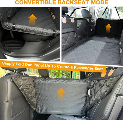 Dog Car Seat Cover for Back Seat, Hard Bottom Back Seat Extender for Dogs, Waterproof Car Hammock, Backseat Bed and Car Seat Protector, Nonslip Fit for Cars, SUVs, Trucks, 52 x 25 in, Black