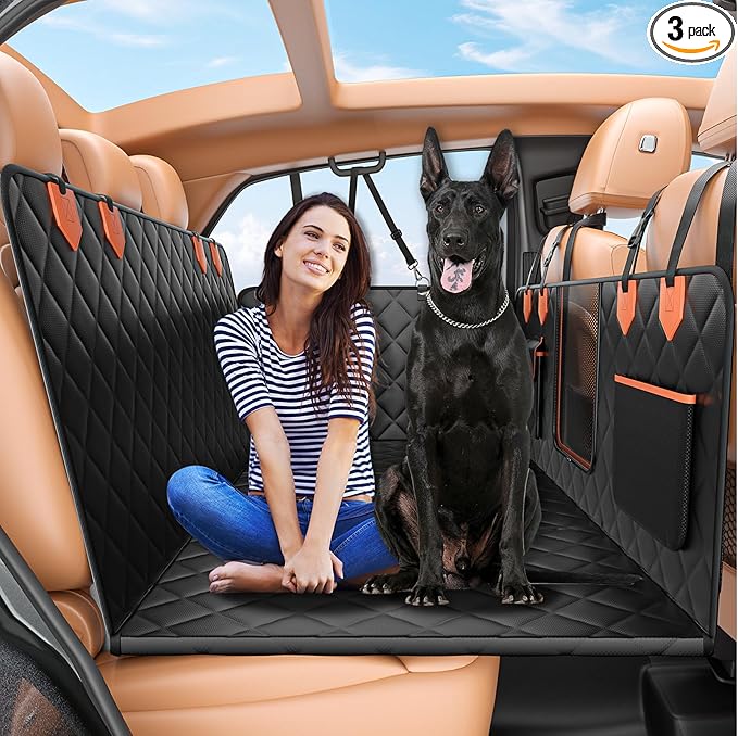 IJVAE Dog Seat Cover for Back Seat, Hard Bottom Back Seat Extender Holds 500 lbs, Waterproof & Nonslip Car Hammock for Large Pets, Comfortable Travel Seat Protector for SUV and Sedan