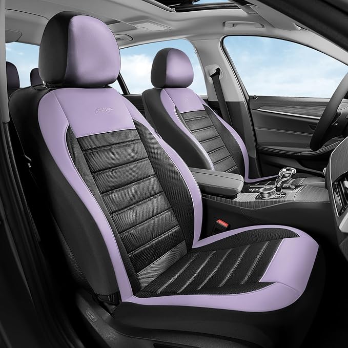 Coverado Car Seat Covers Front Seats, Luxury Leather Car Seat Covers, Automotive Front Mesh Seat Covers, Purple&Black Seat Covers for SUV Sedan Truck