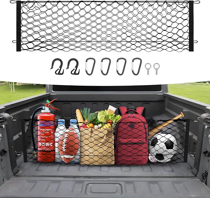 Canvcle Trunk Cargo Net for 2020-2026 Jeep Gladiator Accessories Envelope Style Mesh Trunk Net Organizer and Storage Stretchable Adjustable Elastic Nylon Rear Cargo Netting with Hooks