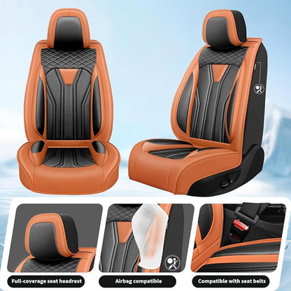 Car Seat Covers Fit for Jeep 5 Seats Wagoneer 2022-2025 2026 - Premium Leather, Waterproof & Breathable，All-Weather Seat Cushion Protecto & Airbag Compatible, Full Set Orange & Black