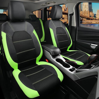 CAR PASS Leather Car Seat Covers Front Seats only, with Air Mesh Front Seat Covers Breathable, Cool Automotive Seat Covers 2 Pack, Universal Fit Most Cars,SUV,Truck,Van Airbag Compatible(Black Green)