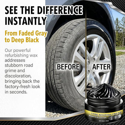 Tyre Nourish Cream, Restores Black Gloss Tire Wax Cream for Cars, Powerful Wheel Cleaning Refurbish Wax to Maintain Luster, UV Protection and Waterproof Formula for Car Tires