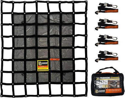 Gladiator Cargo Nets- Heavy Duty Cargo Net -Truck Accesories-Truck organizer -Bed Cover-Interior- Roof Rack-Trunk organizer-Cargo Net Offroad-SUV -Rubicon -Camping-(WLL)1,500 lbs (GRN-100) 4.8' x 5.3'