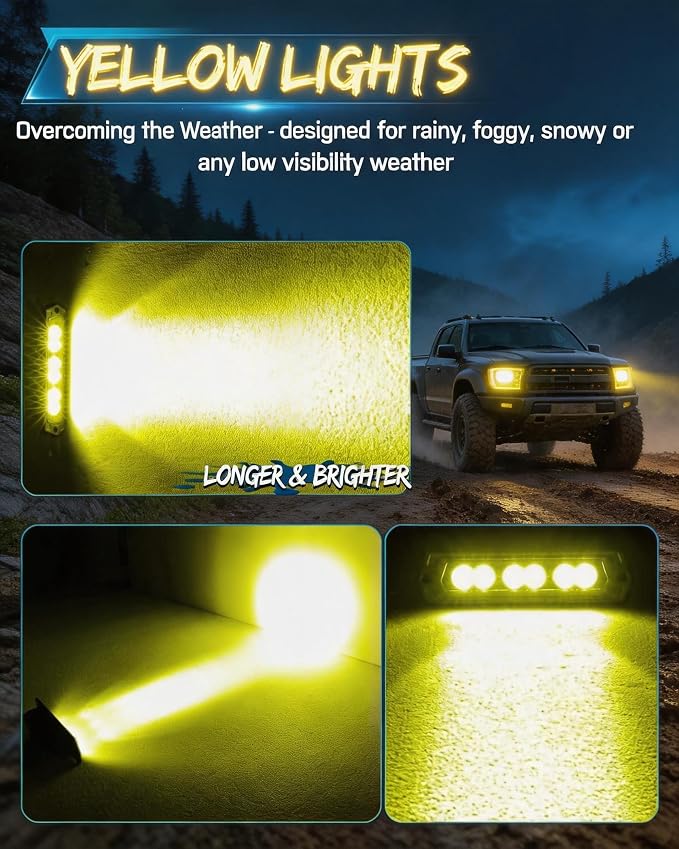 6 Inch Yellow Flush Mount LED Pods Flush Mount Bumper Light Reverse Lights | 2PCS 120W Spot Beam Flush Mount Fog Light with DT Wiring Harness Kit Rear Bumper Driving Backup Lights for 4x4 Offroad Truck