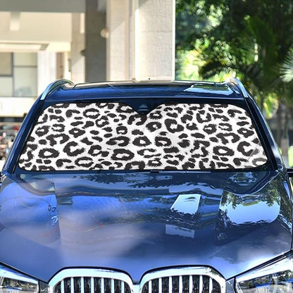 Black White Leopard Print Windshield Sun Shade for Car Auto SUV Truck Foldable Front Window Sunshade Sun Visor Protector Block UV Rays Reflect Heat, 55" x 28"