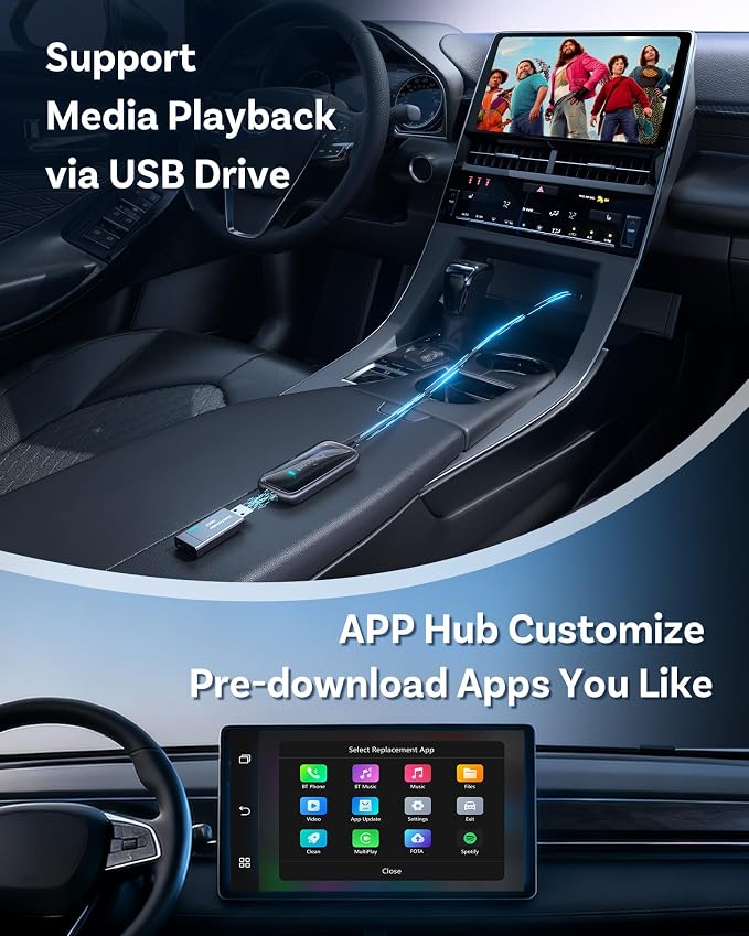 OTTOCAST Play2Video Ultra 2026 Upgrade Magic AI Box Car Watch Video Devices, Wireless CarPlay Android Auto Video Adapter 3 in 1 Built-in Netflix/YouTube Android 12 System