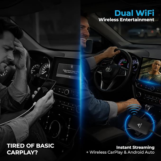 AUTOSKY LITE Box Dual Plus 2026 – Wireless CarPlay & Android Auto Adapter – Dual WiFi Module – Netflix & YouTube Support – Stable Connection, No Reconnect Needed