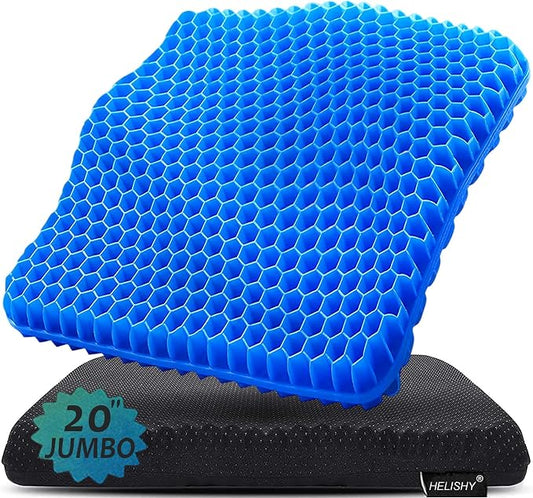 20" Gel Seat Cushion for Long Sitting Pressure Relief(Jumbo&Thick) - Wheelchair Cushion for Pressure Sores - Back, Sciatica & Tailbone Pain Relief Cushion- Non-Slip Butt Pillow for Office, Home, Car