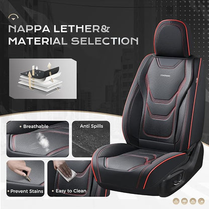 Coverado Car Seat Covers Full Sets, 5 Piece Car Seat Protector Waterproof Leather Seat Cushion Universal Fit for Truck Automotive Vehicles Black&Red