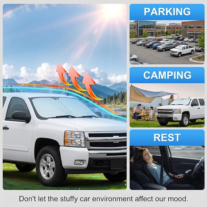for 2007-2013 Chevy/Chevrolet Silverado 1500 Windshield Sun Shade - Front Foldable Windshield Sunshade Cover Custom Fit Silverado 1500 Accessories Sun Visor Protector Blocks UV Rays