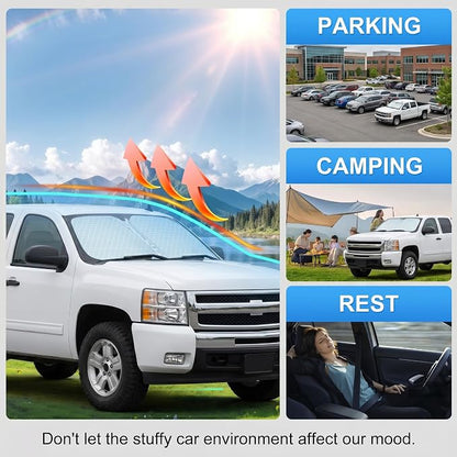 for 2007-2013 Chevy/Chevrolet Silverado 1500 Windshield Sun Shade - Front Foldable Windshield Sunshade Cover Custom Fit Silverado 1500 Accessories Sun Visor Protector Blocks UV Rays