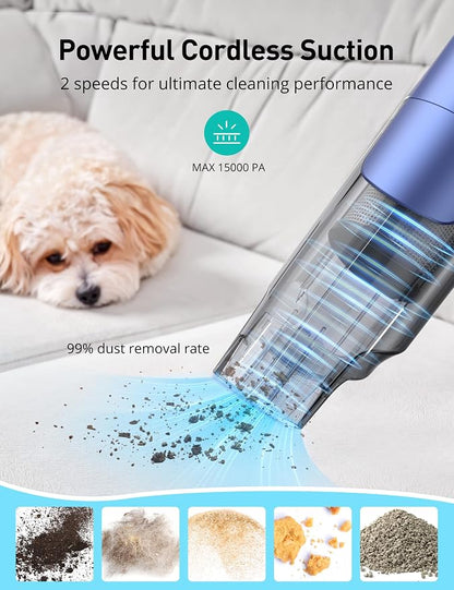 Handheld Vacuum Cordless, 24KPA Powerful Car Vacuum, Rechargeable, Charging Dock, Ergonomic Handle, 2-in-1 Crevice Tool, 1.8lb Portable Vacuum Cleaner with 2-Speed for Car, Home