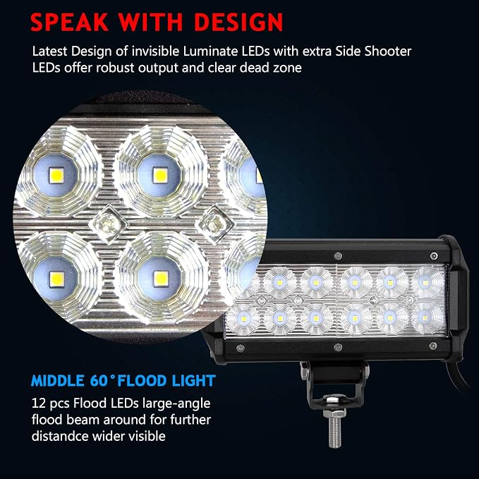 Willpower 7 inch 2x36w Flood LED Work Light Bar for Truck Car ATV SUV 4X4 Jeep Truck Driving Lamp