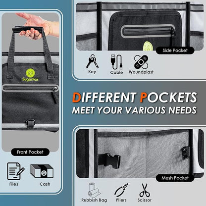 SugarFox 95L Car Trunk Organizer & Storage With 26L Ice Pack, Waterproof Foldable | Trunk Organizers for SUVs & Cars, Car Storage Organizer, Great Gift for Drivers (Gray-M004)