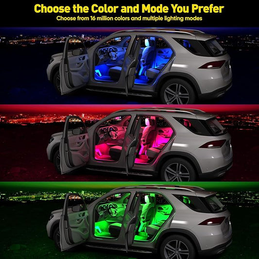 Honalia Interior Car Lights, 4Pcs Car LED Lights with Music Mode and Scene Options, Footwell Lighting for Car with Smart APP Control & USB Charger for Truck DC 5V