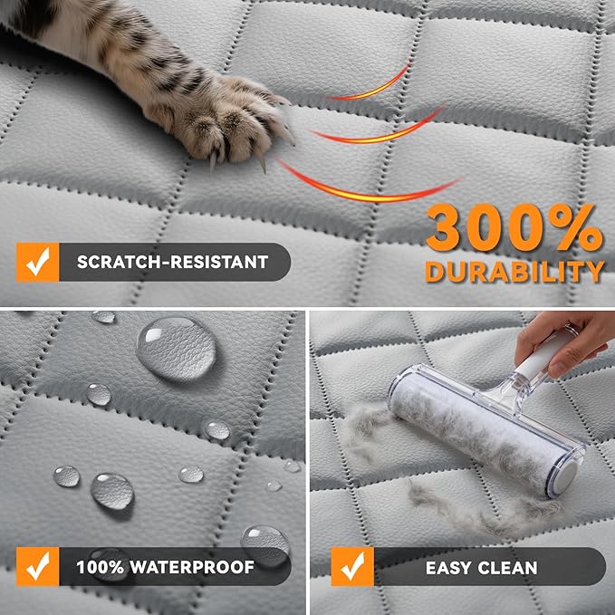 Dog Car Seat Cover for Back Seat, Waterproof Back Seat Covers for Dogs, PU Leather Nonslip Rear Car Seat Cover Universal Fit for Most Vehicles,SUVs(Grey, Standard)