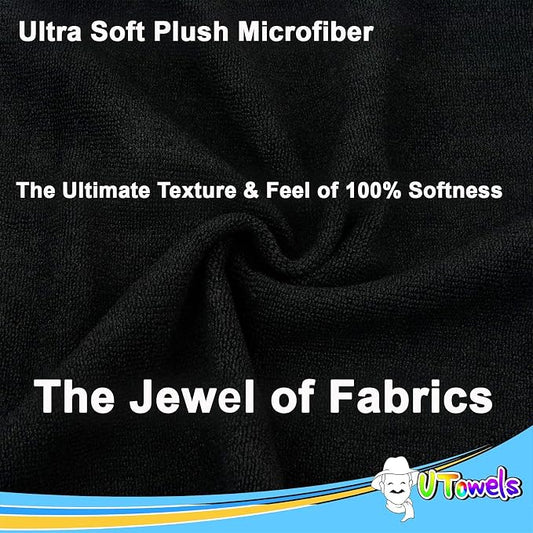 Cleaning Towel Wash-Cloth - Large 27" x 16" Microfiber Rags - Highly Absorbent, Lint Free Streak Free for House, Kitchen, Car, Window Detailing Reusable Shop Towels (6-Pack, Black)
