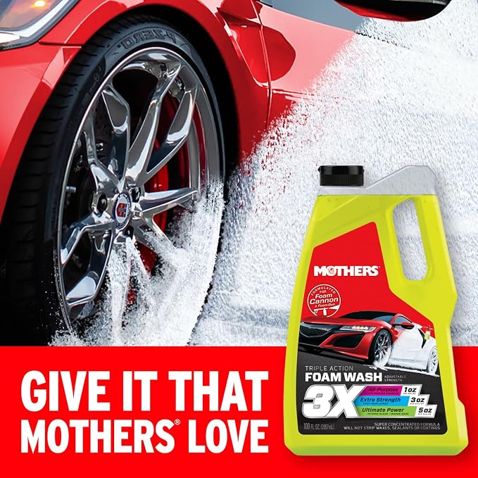 Mothers Triple Action Foam Wash, 100 oz. — pH Balanced, Eco-Friendly, Super-Sudsy, Foam Cannon, Safely Clean Without Stripping Wax, Sealant or Coating, Remove Dirt & Grime, Super Concentrated (05610)