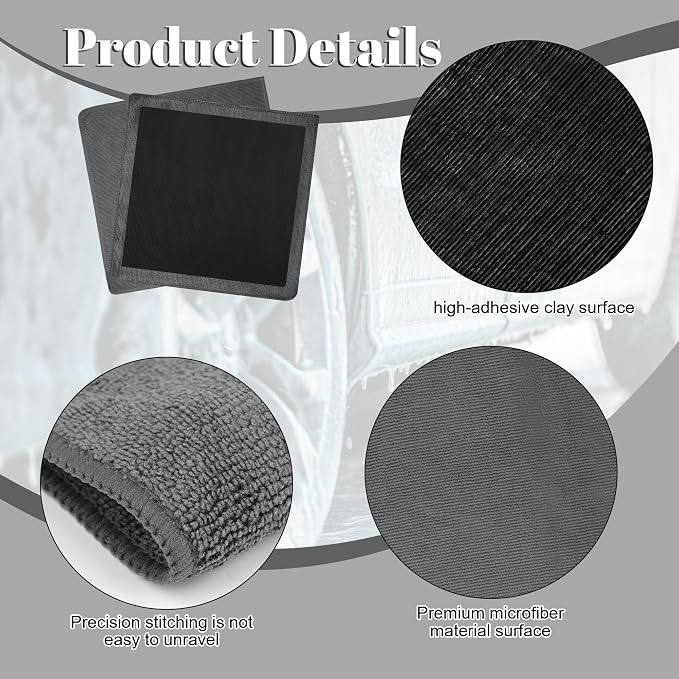Clay Towel 2 Pack 12 x 12 Inch, Gray Clay Bar Towel for Auto Detailing Microfiber Car Cloth Cleaner Automotive for Car Detailing