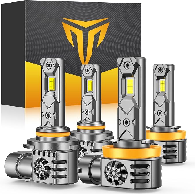 Termitor H11 9005 Light Bulbs Combo, 180000LM 1600% High and Low Beam Bulbs, 6500K White, 1:1 Mini Size H8/H9 HB3 Fog Light, 10 Years Lifespan, Plug and Play, Pack of 4.