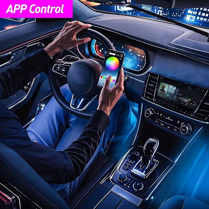 Honalia Car LED Lights Interior, Ambient Lighting Car with Smart APP Control, Multicolor Interior LED Lights with Music Mode for Truck Jeep SUV, DC 12V