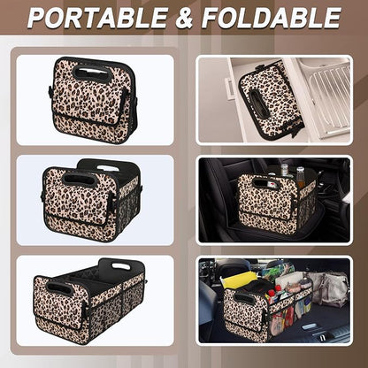 Deosk Trunk Organizer for SUV, Car Organizers and Storage with Reinforced Handles, Car Accessories for Women/Men - Large, Leopard Print