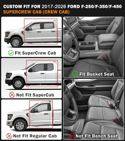 KUST Floor Mats for 2017-2026 Ford F250/F350/F450 Super Duty Crew Cab with Under-Seat Storage, All Weather Floor Liners for F250 Accessories Front Rear 2 Rows Truck Mats, TPE Rubber Raised Edge
