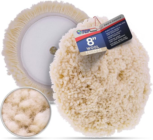TCP Global 8" 100% Wool Polishing & Buffing Pad with Hook and Loop Backing - Wool Buffing Pad for Automotive, Marine, Truck, RV & Compound Cutting