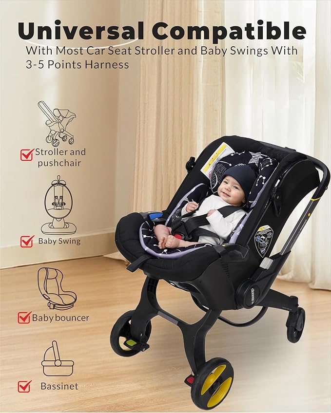 Tinlyfinly Infant Car Seat Insert with Removable Cushion for Preemie to Toddler, Reversible Newborn Carseat Insert for Baby Head Body Support, Fits for Stroller, Baby Swing, Bouncer (Black Star)