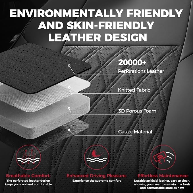 FREESOO Custom Seat Covers for Toyota RAV4 2013 2014 2015 2016 2017 2018, RAV4 Leather Car Seat Covers Interior, RAV 4 SUV Accessories Full Set LE XLE Limited SE Platinum Adventure(No Hybrid), Black