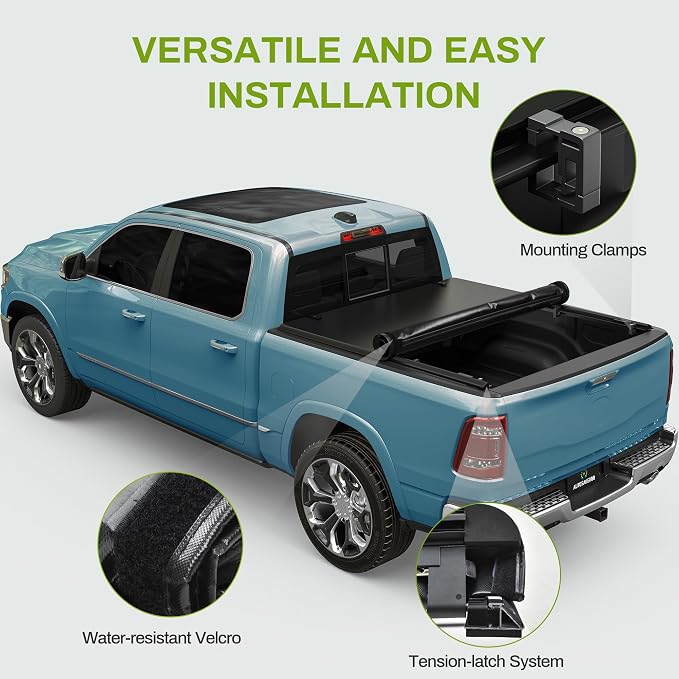 AUTOSAVER88 Soft Roll Up Truck Bed Tonneau Cover Fit for Ford F-150 2004-2014 (Excl. Raptor Series) 5.5ft Bed