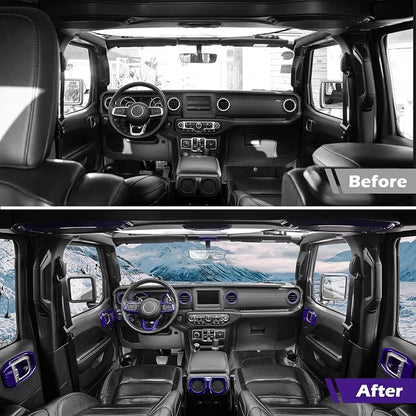 for Wrangler JL Interior Trim Kit Purple Dashboard for Jeep Wrangler JL JLU Gladiator JT 2018-2023 Purple Interior Accessories 21pcs