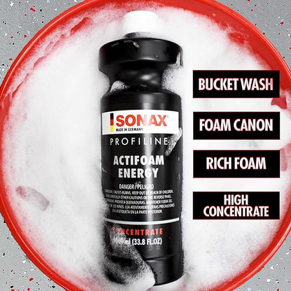SONAX ActiFoam Energy 618300 | High-Foaming Car Wash Shampoo | Powerful Dirt Removal with Fresh Scent | Safe for All Paint Wax Sealants & Coatings | Use with Foam Cannon or Bucket | 1L (33.8oz)