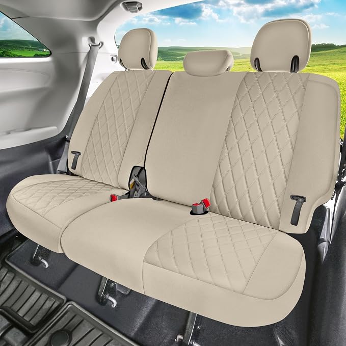 FH Group Custom Fit Car Seat Covers Specifically Made for 2011-2020 Toyota Sienna 7-8 Seater with Ultraflex Neoprene Water Resistant Automotive Seat Covers - 3rd Row Solid Beige