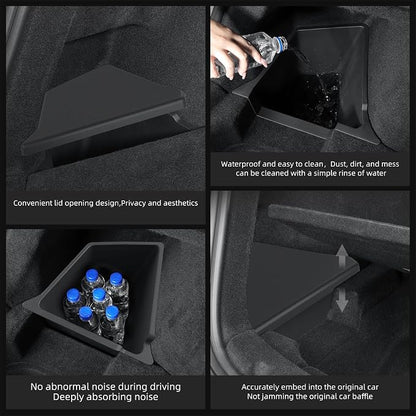 LUCKEASY Rear Trunk Storage Bins Fit for Tesla Model Y Juniper 2025 2026 Standard & Premium & Performance Trunk Side Storage Box with Lids Rear Cargo Garbage Bins Juniper 2026 Accessories Black TPE